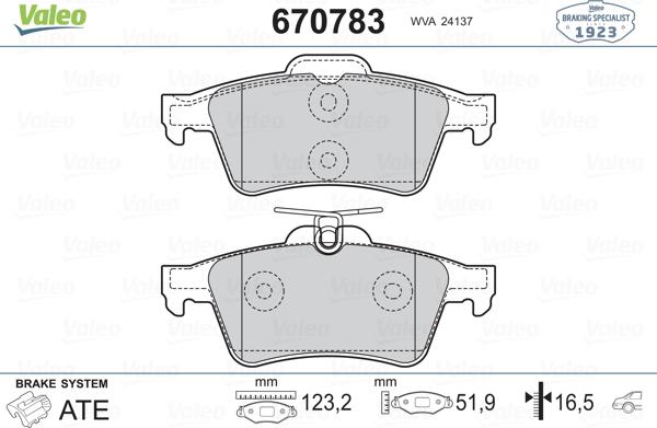 Valeo 670783 - Bremžu uzliku kompl., Disku bremzes ps1.lv