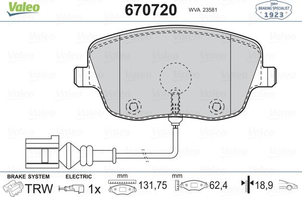 Valeo 670720 - Bremžu uzliku kompl., Disku bremzes ps1.lv