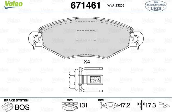 Valeo 671461 - Bremžu uzliku kompl., Disku bremzes ps1.lv