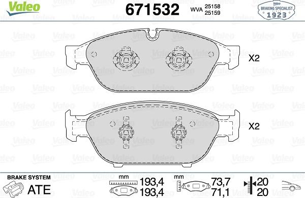 Valeo 671532 - Bremžu uzliku kompl., Disku bremzes ps1.lv