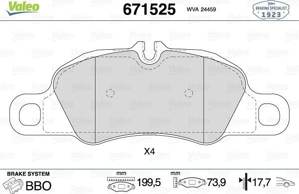 Valeo 671525 - Bremžu uzliku kompl., Disku bremzes ps1.lv