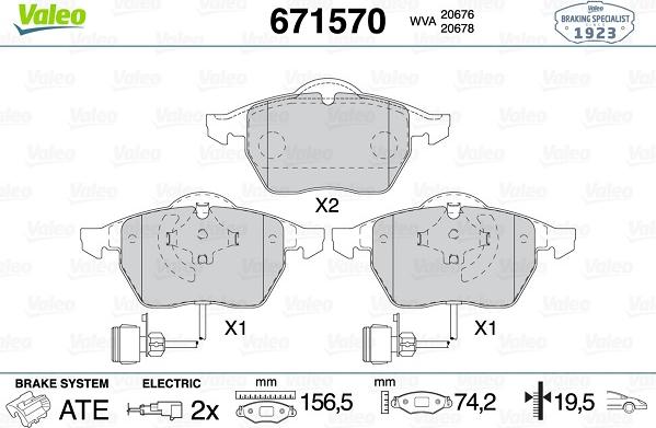 Valeo 671570 - Bremžu uzliku kompl., Disku bremzes ps1.lv