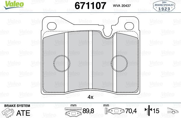 Valeo 671107 - Bremžu uzliku kompl., Disku bremzes ps1.lv