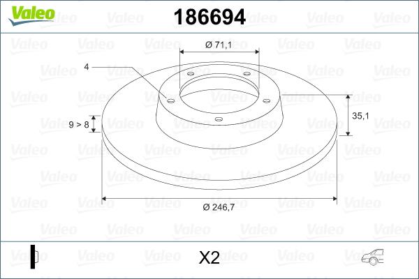 Valeo 186694 - Bremžu diski ps1.lv