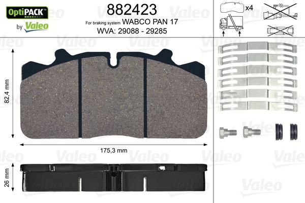 Valeo 882423 - Bremžu uzliku kompl., Disku bremzes ps1.lv