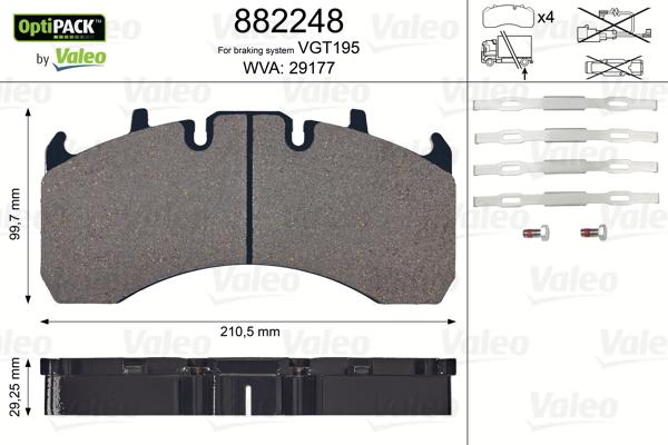 Valeo 882248 - Bremžu uzliku kompl., Disku bremzes ps1.lv