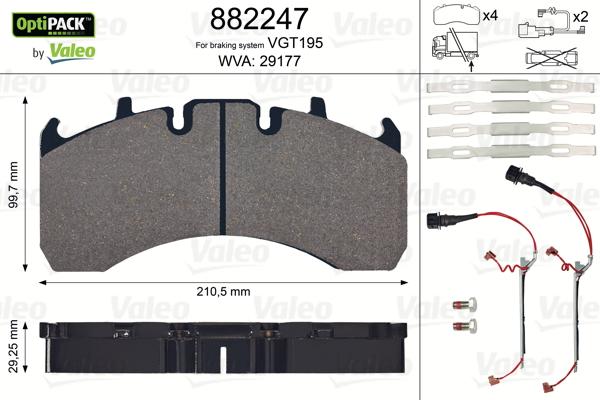 Valeo 882247 - Bremžu uzliku kompl., Disku bremzes ps1.lv