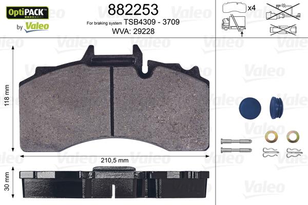 Valeo 882253 - Bremžu uzliku kompl., Disku bremzes ps1.lv