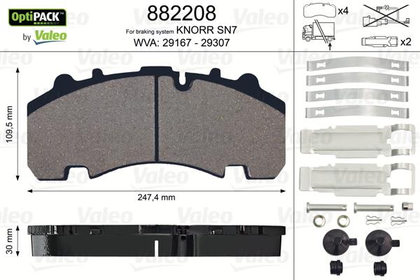 Valeo 882208 - Bremžu uzliku kompl., Disku bremzes ps1.lv