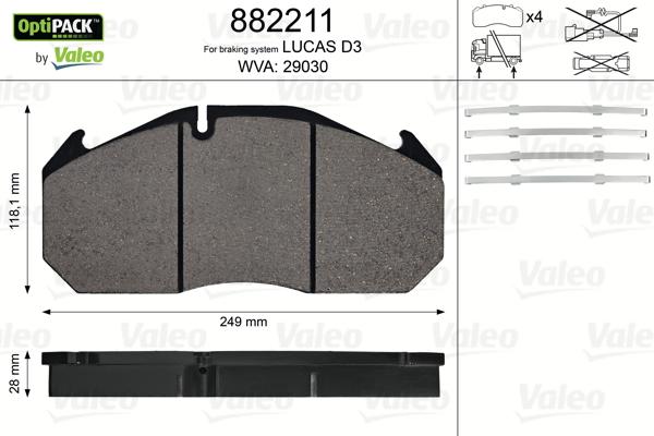 Valeo 882211 - Bremžu uzliku kompl., Disku bremzes ps1.lv