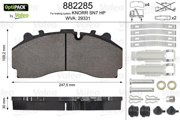 Valeo 882285 - Bremžu uzliku kompl., Disku bremzes ps1.lv