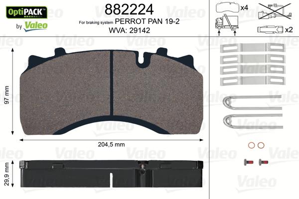 Valeo 882224 - Bremžu uzliku kompl., Disku bremzes ps1.lv