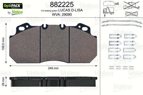 Valeo 882225 - Bremžu uzliku kompl., Disku bremzes ps1.lv