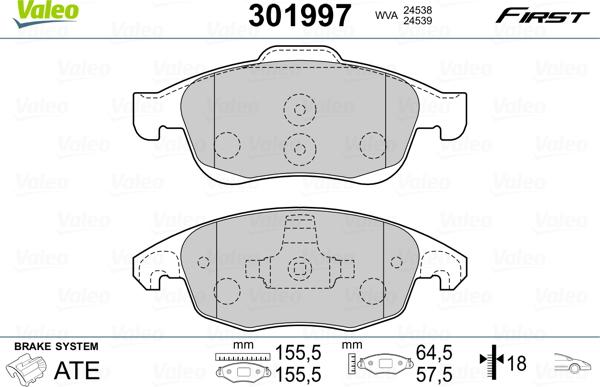 Valeo 301997 - Bremžu uzliku kompl., Disku bremzes ps1.lv