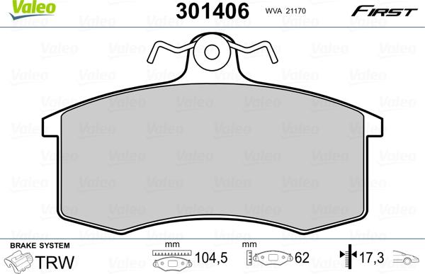 Valeo 301406 - Bremžu uzliku kompl., Disku bremzes ps1.lv