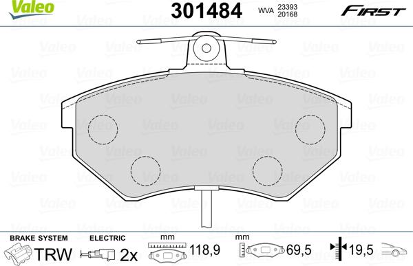 Valeo 301484 - Bremžu uzliku kompl., Disku bremzes ps1.lv