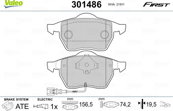 Valeo 301486 - Bremžu uzliku kompl., Disku bremzes ps1.lv