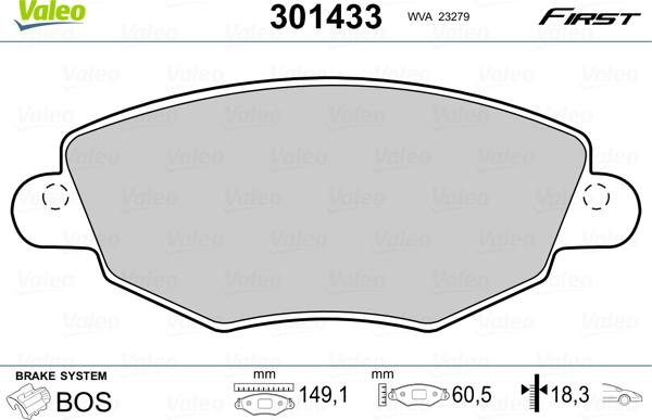 Valeo 301433 - Bremžu uzliku kompl., Disku bremzes ps1.lv