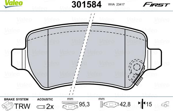 Valeo 301584 - Bremžu uzliku kompl., Disku bremzes ps1.lv