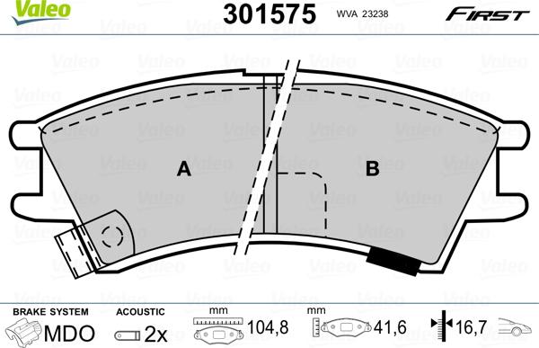 Valeo 301575 - Bremžu uzliku kompl., Disku bremzes ps1.lv