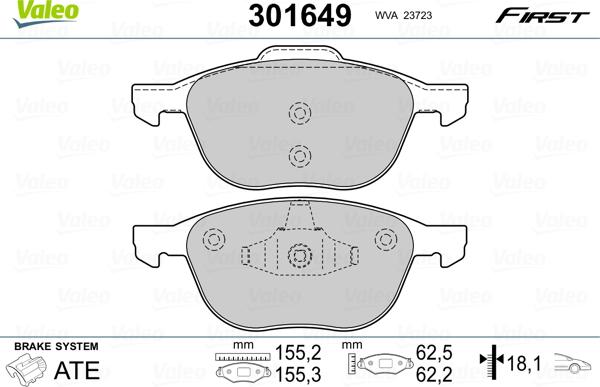 Valeo 301649 - Bremžu uzliku kompl., Disku bremzes ps1.lv