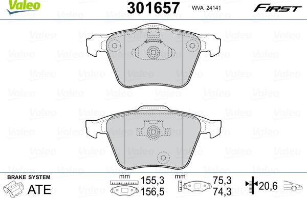 Valeo 301657 - Bremžu uzliku kompl., Disku bremzes ps1.lv