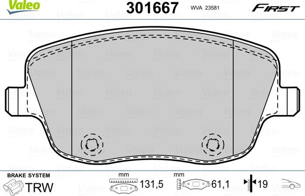 Valeo 301667 - Bremžu uzliku kompl., Disku bremzes ps1.lv