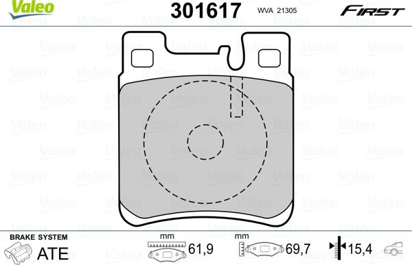 Valeo 301617 - Bremžu uzliku kompl., Disku bremzes ps1.lv