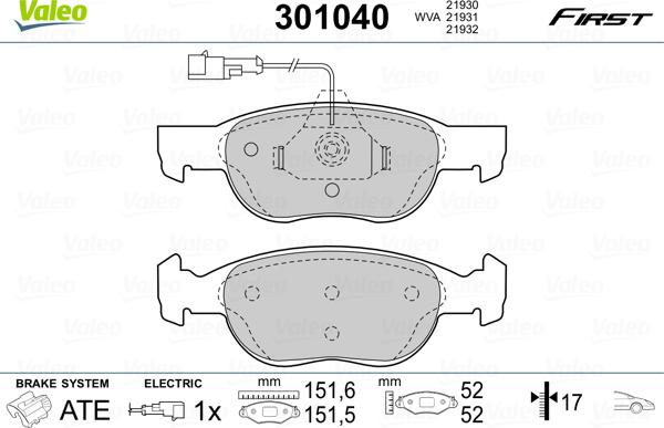 Valeo 301040 - Bremžu uzliku kompl., Disku bremzes ps1.lv