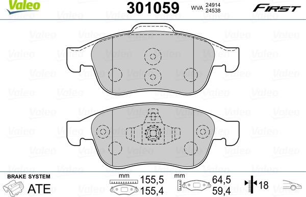 Valeo 301059 - Bremžu uzliku kompl., Disku bremzes ps1.lv