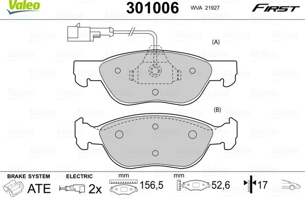 Valeo 301006 - Bremžu uzliku kompl., Disku bremzes ps1.lv