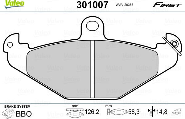 Valeo 301007 - Bremžu uzliku kompl., Disku bremzes ps1.lv