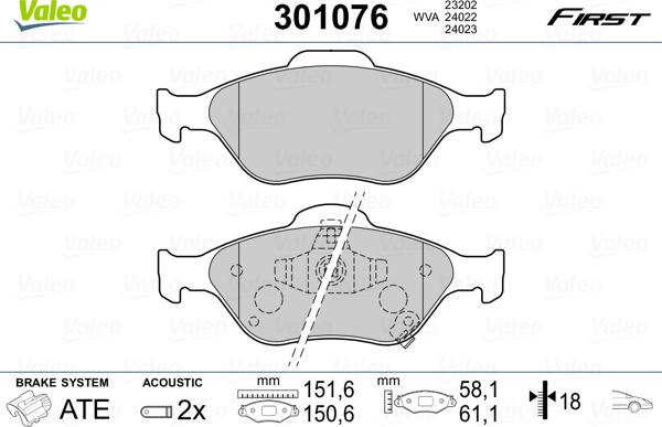 Valeo 301076 - Bremžu uzliku kompl., Disku bremzes ps1.lv