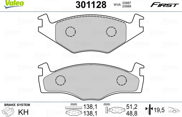 Valeo 301128 - Bremžu uzliku kompl., Disku bremzes ps1.lv