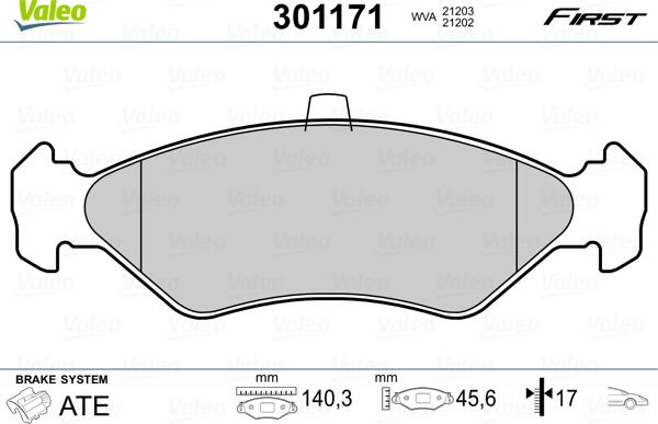 Valeo 301171 - Bremžu uzliku kompl., Disku bremzes ps1.lv