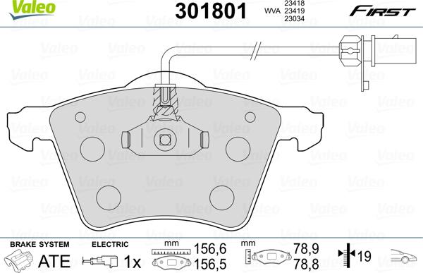 Valeo 301801 - Bremžu uzliku kompl., Disku bremzes ps1.lv