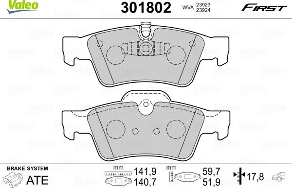 Valeo 301802 - Bremžu uzliku kompl., Disku bremzes ps1.lv