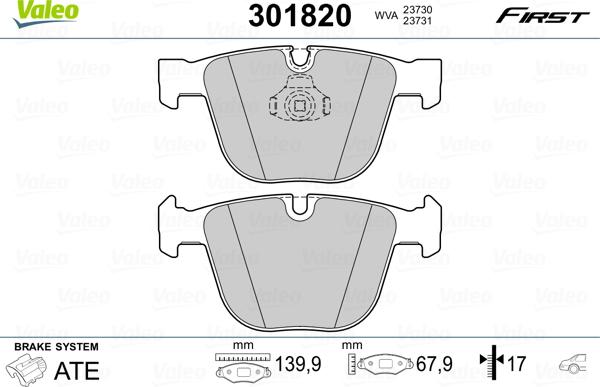 Valeo 301820 - Bremžu uzliku kompl., Disku bremzes ps1.lv