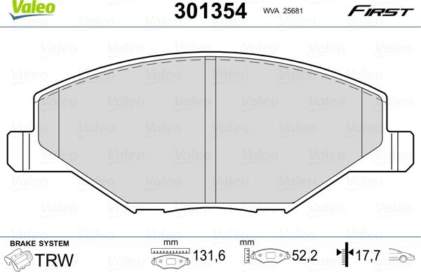 Valeo 301354 - Bremžu uzliku kompl., Disku bremzes ps1.lv