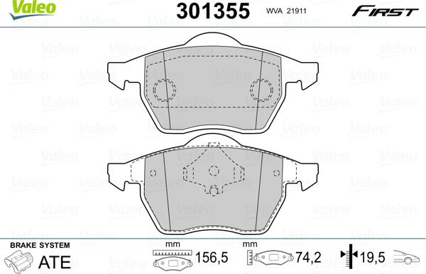 Valeo 301355 - Bremžu uzliku kompl., Disku bremzes ps1.lv