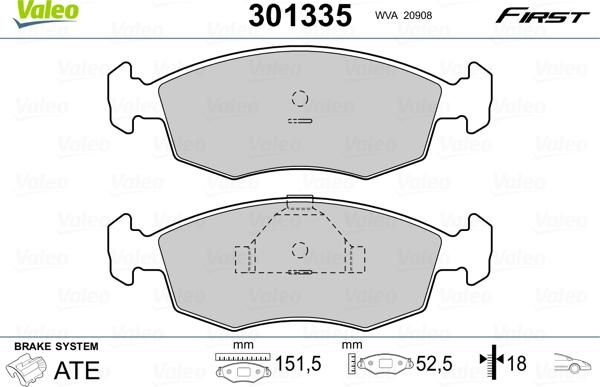 Valeo 301335 - Bremžu uzliku kompl., Disku bremzes ps1.lv