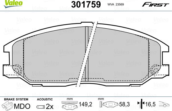 Valeo 301759 - Bremžu uzliku kompl., Disku bremzes ps1.lv