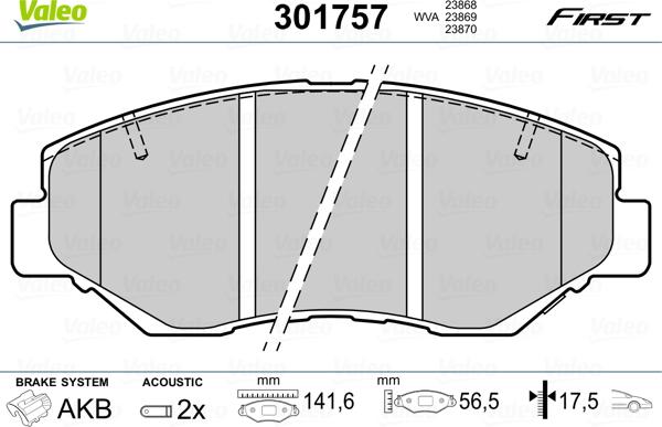 Valeo 301757 - Bremžu uzliku kompl., Disku bremzes ps1.lv