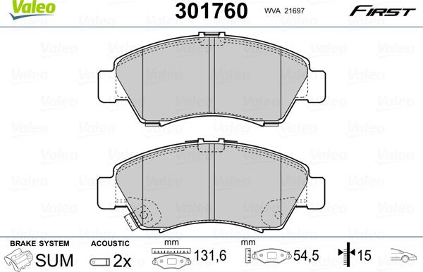 Valeo 301760 - Bremžu uzliku kompl., Disku bremzes ps1.lv