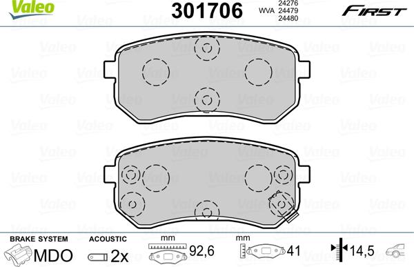 Valeo 301706 - Bremžu uzliku kompl., Disku bremzes ps1.lv