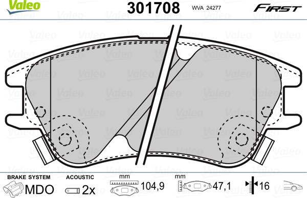 Valeo 301708 - Bremžu uzliku kompl., Disku bremzes ps1.lv