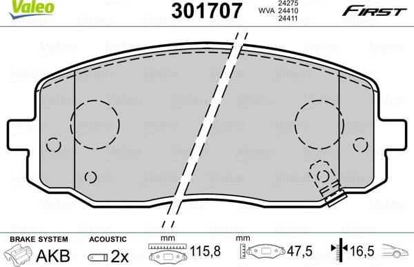 Valeo 301707 - Bremžu uzliku kompl., Disku bremzes ps1.lv