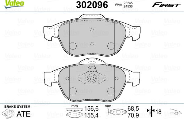 Valeo 302096 - Bremžu uzliku kompl., Disku bremzes ps1.lv