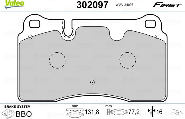 Valeo 302097 - Bremžu uzliku kompl., Disku bremzes ps1.lv