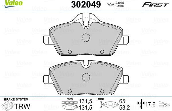 Valeo 302049 - Bremžu uzliku kompl., Disku bremzes ps1.lv